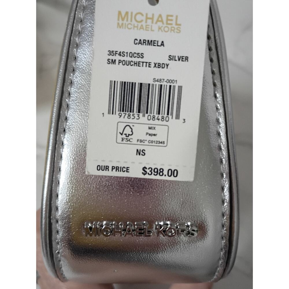 MICHAEL KORS Rhinestone Embellished Pouchette Silver Crossbody Bag - NWT - Picture 4 of 5